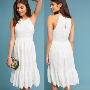 Anthropologie Maeve White Eyelet Tiered Dress